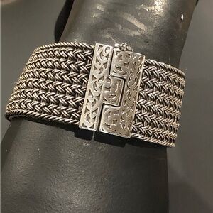 LOIS HILL Sterling Silver Wide Thai Weave Bracelet with Cut Out Links